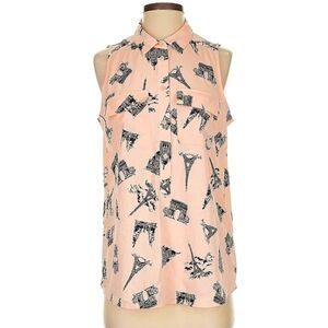Banana Republic Sleeveless Pink Eiffel Tower Print Top